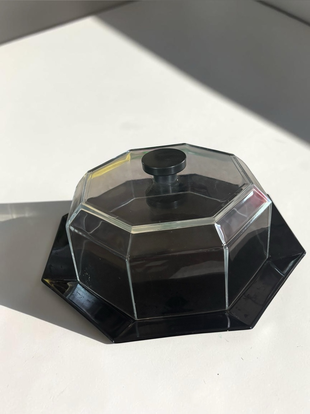 Vintage Arcoroc France Octime Cake Stand with Dome Black Serving Plate